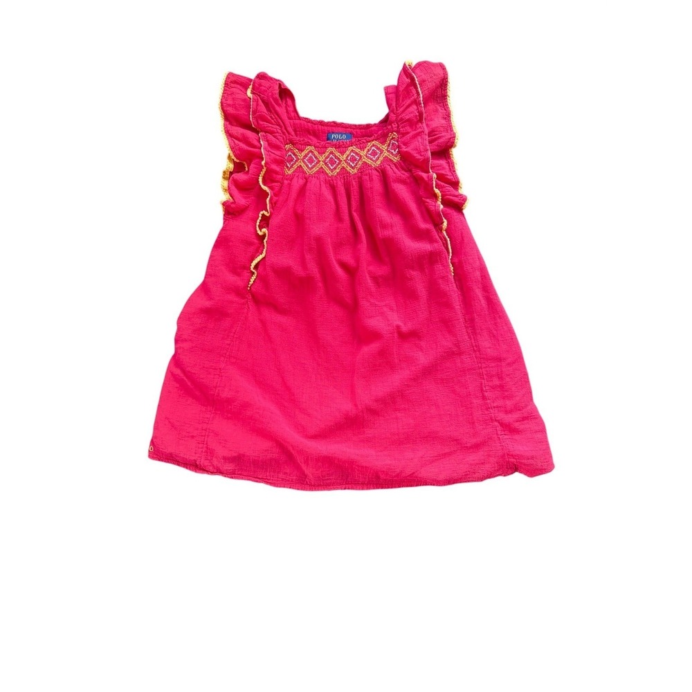 Polo Ralph Lauren Girls size 7 smocked  Pink Embroidered Dress Ruffle Summer